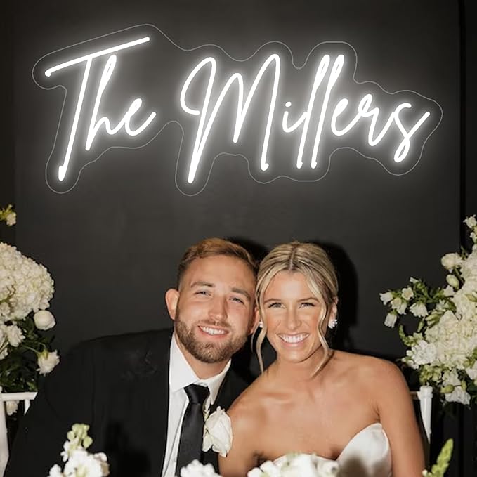 Custom Neon Sign Wedding Last Name, Plug/Battery Operated Neon Lights Customizable for Backdrop Reception, Hanging Personalized Lighted LED Signs for Bar Business, Party, Kids Room Bedroom Wall Decor