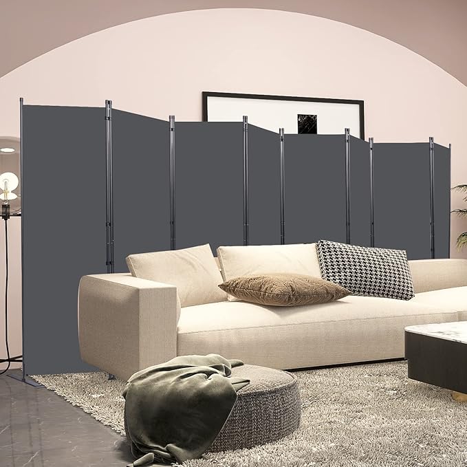 CHOSENM Room Divider, 8 Panel Folding Privacy Screens with Wider Support Feet, 6 Ft Portable Room Partition for Room Separator, 176" W X 71" H, Grey