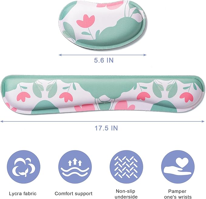 Hoewina Keyboard Wrist Rest,Ergonomic Wrist Rest,Superfine Fabric and Gel Memory Foam Wrist Pad for Computer Keyboard for Easy Typing & Pain Relief, Suitable for Office, Family, Outdoor, Flowers Style