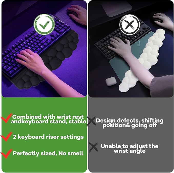 Ergonomic Wrist Rest for Keyboard and Mouse, Soft Memory Foam Cloud Keyboard Stand Pad with Wrist Rest Set with Non-Slip Silicone Base, Easy Typing, Pain Relief, Comfort for Office, Work, Gaming Black