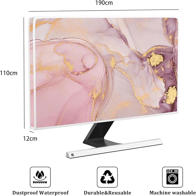 Baocicco Pink Gold Marble Waterproof Screen TV Cover 80 Inch Decorative Modern Television Cover for Home TV Screen Texture Dust Proof Monitor Covers for Television Screen LED LCD OLED TVs