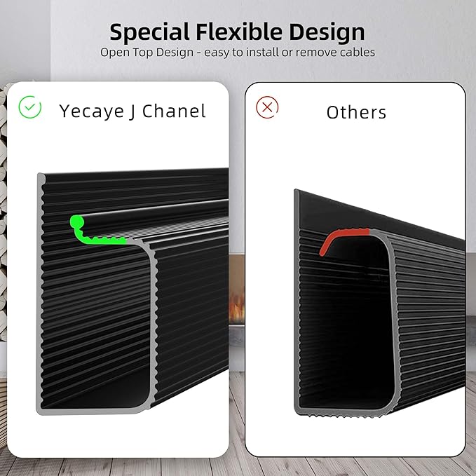 YECAYE 94.2in Cable Management, Cable Organizer,Adhesive Mount Cord Organizer for Desk, Cord Organizer, No-Drill Desk Wire Management for Home Office, Baby proofing, Black
