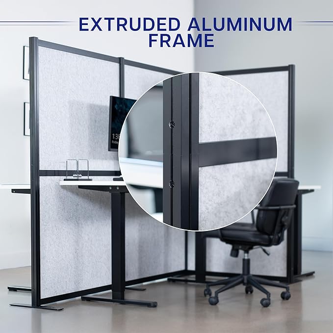 VIVO L-Shape Modular Corner Wall System, 3 Panels, Modern Professional Office Cubicle Dividers, Freestanding Privacy Screen, 66 inches High, Light Gray, Black Frame, PP-MWS63B-L