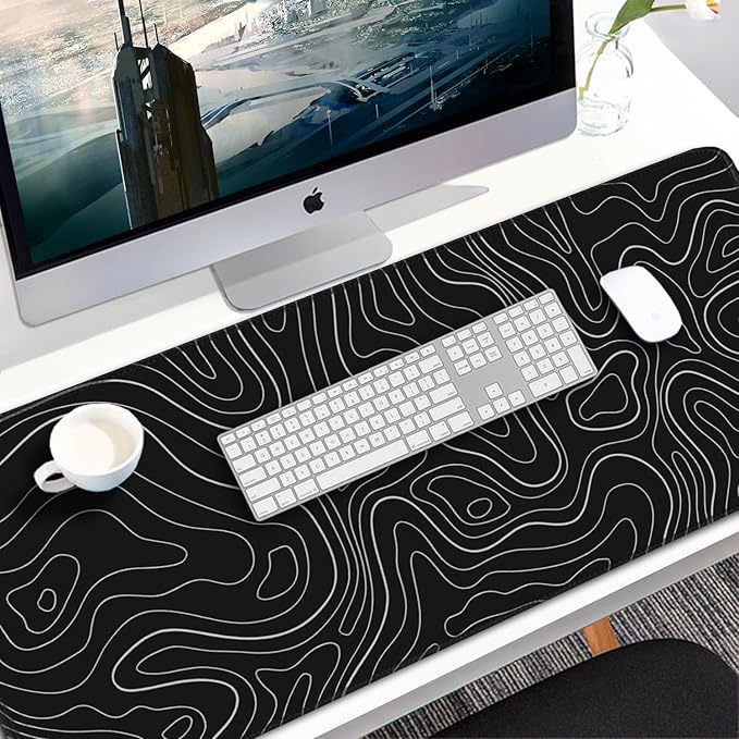 Large Extended Gaming Mouse Pad, 31.5x15.7 inch Computer Keyboard Mouse Mat, Water Resist Non-Slip Mousepad Rubber Base Long XXL Desk Mouse Pad for Gaming, Office & Home, Black White Lines