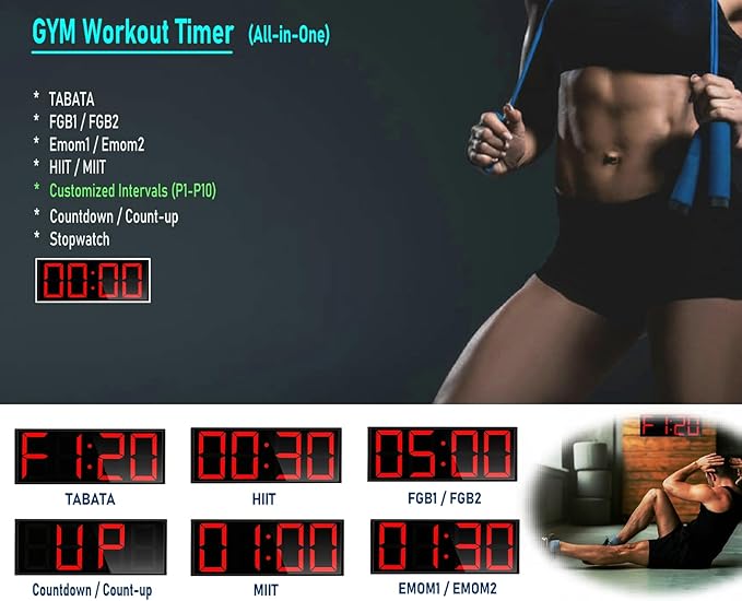 ETEBRG 17.3'' Huge Digital Wall Clock, Home Gym Interval Workout Timers, with Countdown, Stopwatch, 7-Color Light, 8-Alarms, Calendar/Temperature Display, for HIIT/Tabata/FGB/EMOM (Red)