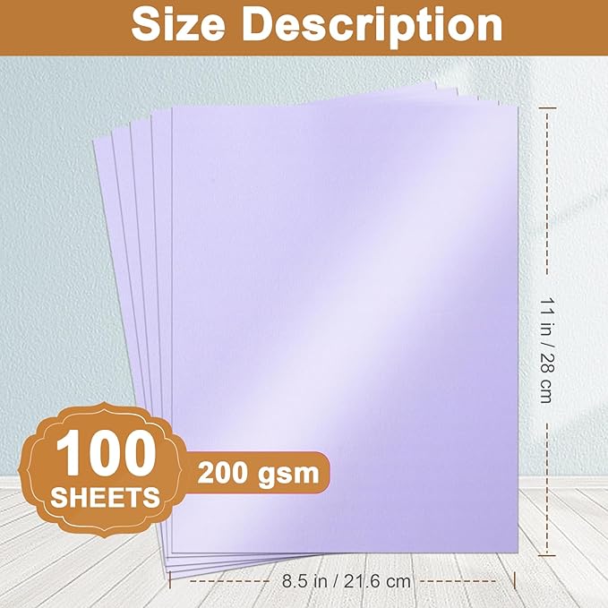 Silunkia 100 Sheets Purple Shimmer Cardstock 8.5 x 11 Cutting Paper, 75lb Heavyweight Craft Paper Card Stock for Card Making, Business Cards, Invitations, Thank You Cards