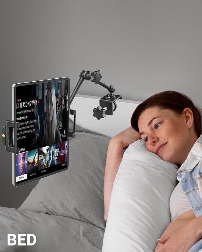 INSSKY Metal Kitchen Tablet Stand, Fit for 6.1-15.6" Devices, Magic Long Arm Mount for Cabinet, Desk, Table, with 360° Foldable Rotation Aluminum Holder, Compatible with iPad Pro/Air/Mini, Galaxy Tab