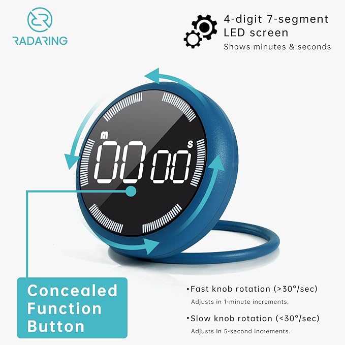 Royal Blue Quick Que Kitchen Timers, Visual timers Large LED Display Magnetic Countdown Countup Timer for Classroom Cooking Fitness Baking Studying Teaching, Easy for Kids and Seniors (Royal Blue)