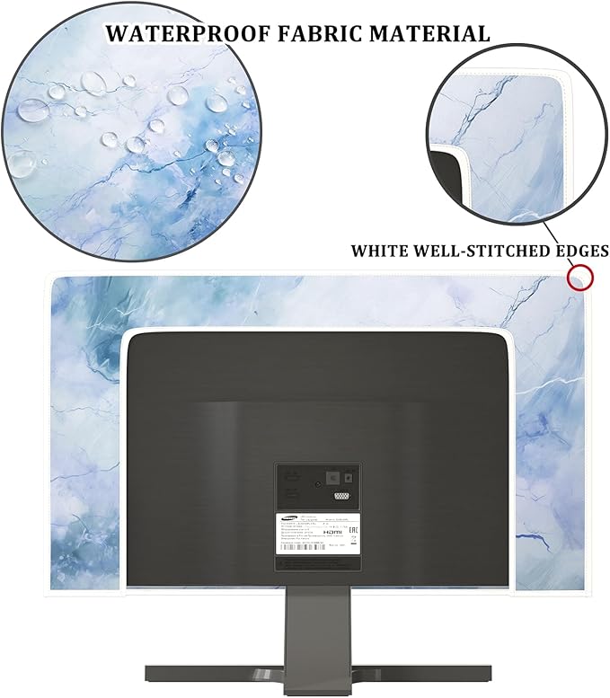 Baocicco Fashion Haze Blue Marble Screen TV Cover Cover 75 Inch Waterproof Full Body Covers for TV Display Screen Weatherproof Television Sleeve Compatible with Television LED LCD OLED TV
