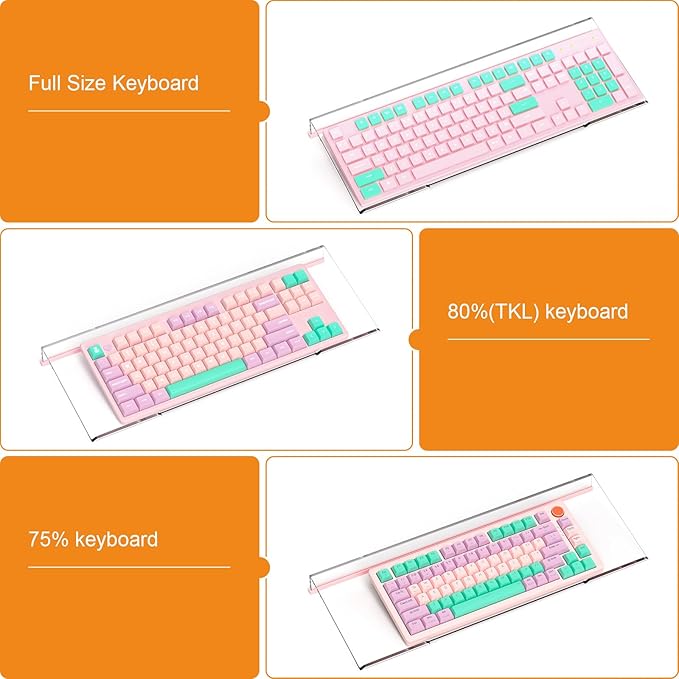BEEGO Ergonomic Computer Keyboard Stand - Clear Acrylic Keyboard Riser Tilted Keyboard Holder Keyboard Tray with Lightpink Non-Slip Strip for Easy Typing at Home School Office Desk Accessories