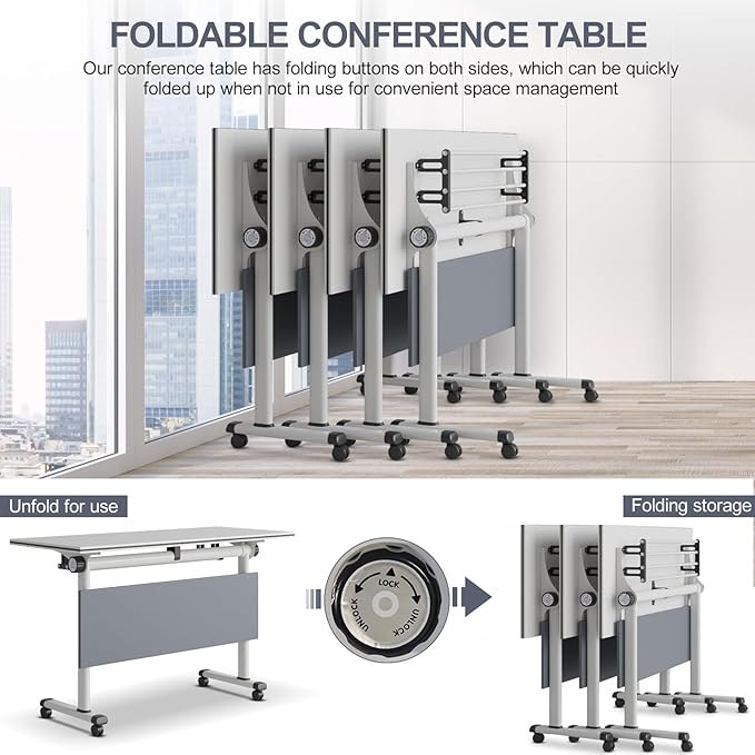 czxhaery Conference Table,Folding Conference Table,Folding Office Conference Room Tables On Wheels,Flip Top Mobile Meeting Training Table (4Pack140*60 * 75cm)