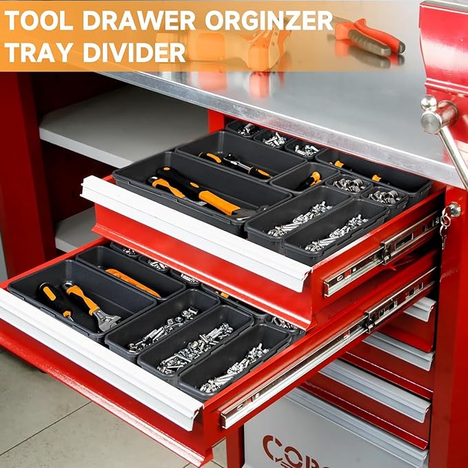 FLYVOLE Tool Box Organizer Tray, Toolbox Desk Drawer Organizer, Tool Box Tray, Toolbox Organization Storage for Rolling Tool Chest (24 PCS)