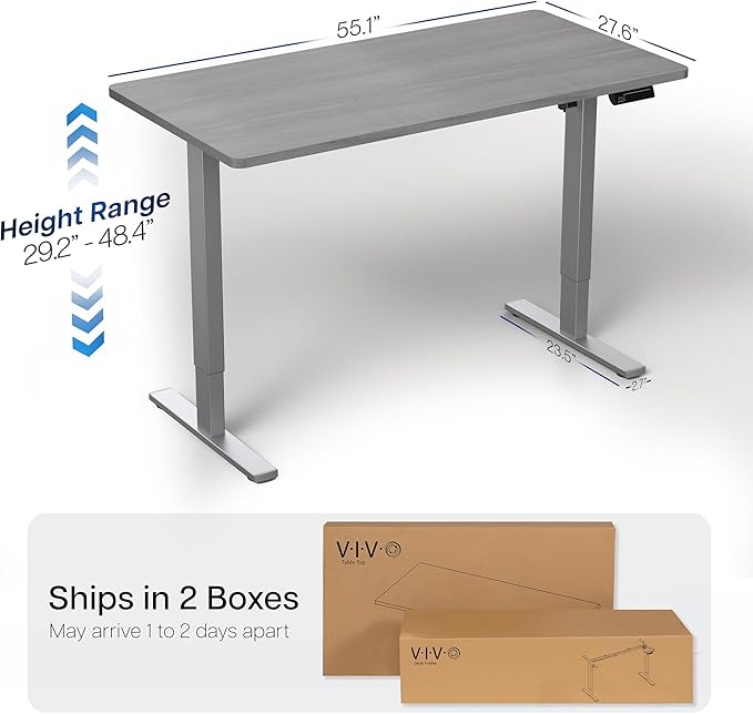 VIVO Electric 55 x 28 in Standing Desk, Memory Height Adjustment, 1B Series, Holds 220 lbs, One-Piece Dark Gray Top, Gray Frame, DESK-KIT-1G55G