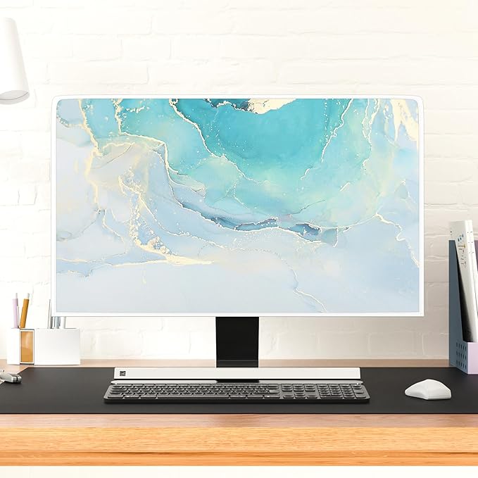 Baocicco Blue Green Marble Monitor Dust Cover 26, 27, 28 Inch Creative Anti-Static Dustproof Monitor Accessories Laptop LCD Cover Modern Screen Monitor Decoration for Tablet Home Office Computer