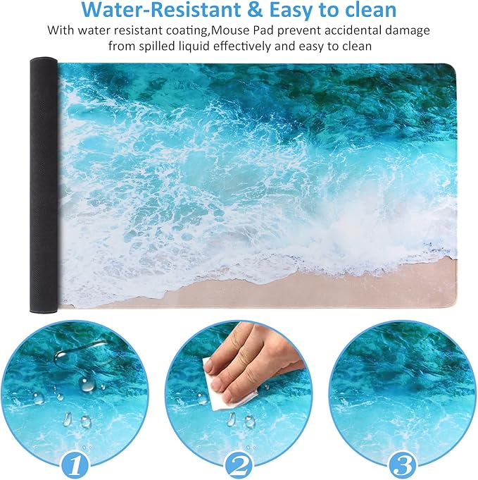 iCasso Extended Gaming Mouse Pad (35.4x15.7 in), Large Non-Slip Rubber Base Mousepad with Stitched Edges, Waterproof Keyboard Mouse Mat Desk Pad for Work, Game, Office, Home - Beach