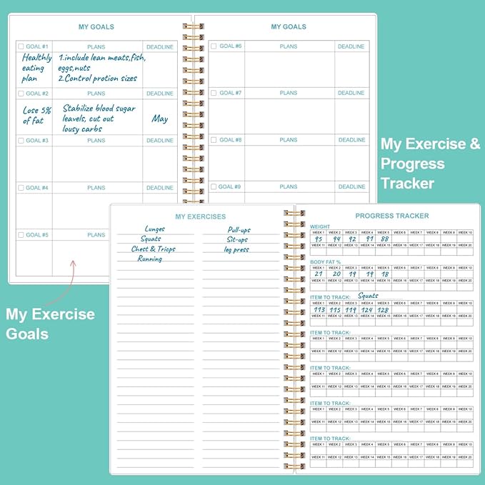 Fitness Journal for Women & Men - A5 Workout Journal/Planner Daily Exercise Log Book to Weight Loss, Gym, Muscle Gain, Bodybuilding Progress - Daily Personal Health & Wellness Tracker, Spiral-Bound,