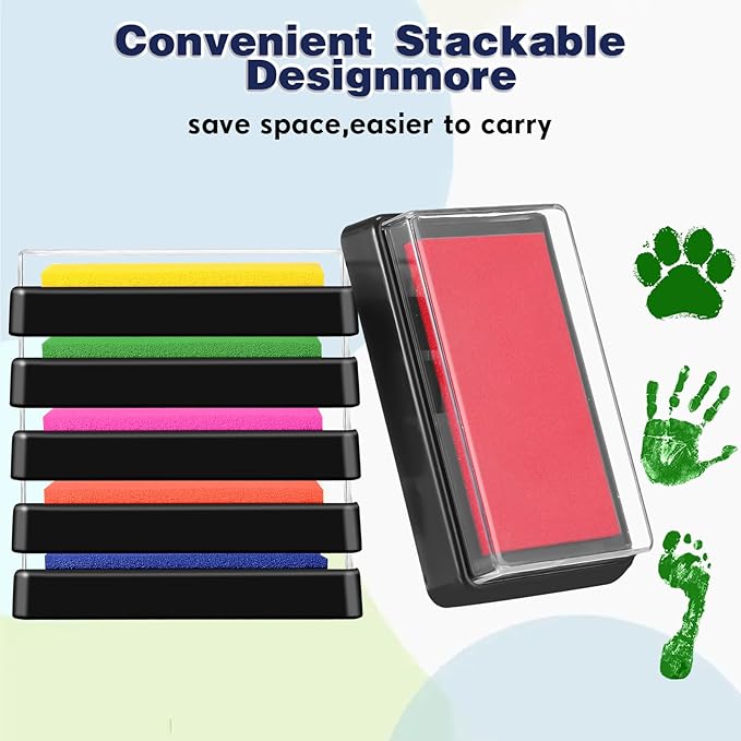 Outus 6 Pieces Reusable Ink Pad for Baby Footprint Handprint Paw Print, Non-toxic Ink Pad, Feet and Hands Stamp for Boys and Girls Christmas New Year, 6 Colors(Bright Color)
