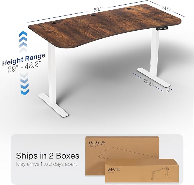 VIVO Electric 63 x 32 in Rustic Standing Desk, Memory Height Adjustment, 1B Series, Holds 220 lbs, Vintage Brown Top White Frame, DESK-KIT-1W1N