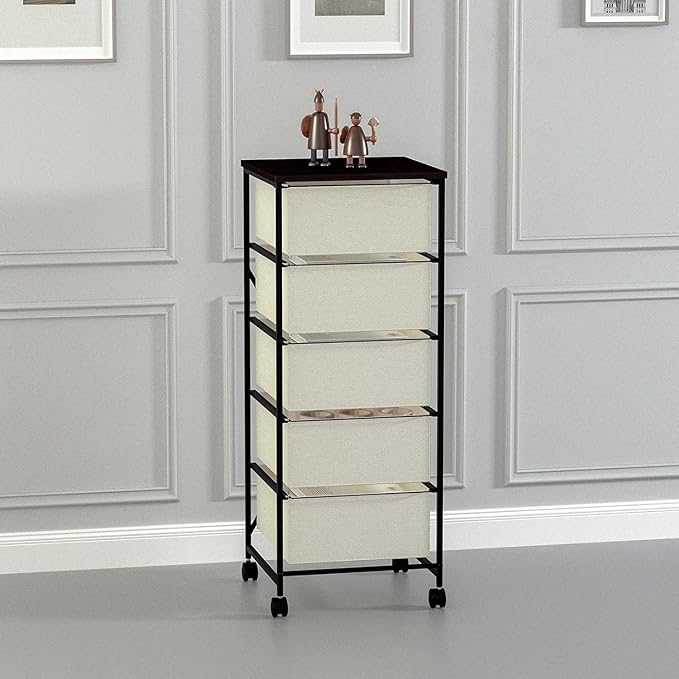 CASUNER Small Cabinet with Drawers Rolling 5 Drawer Mobile File Cabinet for Home Office Storage and Organization, Fabric Vertical Under Desk Storage for A4/Letter Files(
