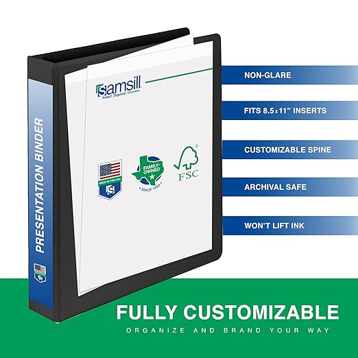 Samsill 2 Inch 3 Ring Binder, Made in USA, Economy Round Ring, Clear View Cover, 425 Sheet Capacity - for School, Home, Office - Black