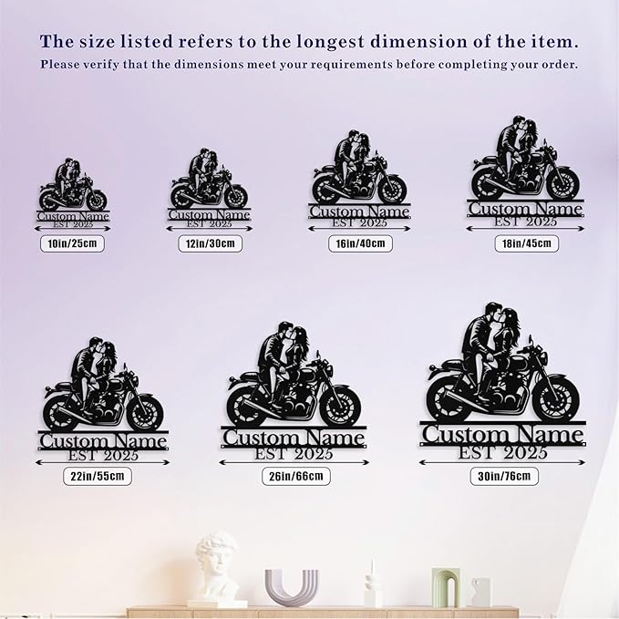 Custom Motorcycle Couple Metal Signs Personalized Biker Couple Name Sign Custom Garage Decor Motorbikes Wall Art Decor Motorcycle Sign Wedding Valentine's Day Gift for Couples