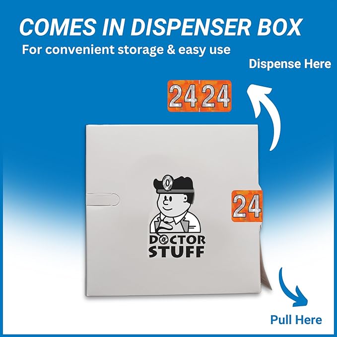 2024 Year Labels, Doctor Stuff 2024 Chart Stickers, Holographic Orange Colored, USA Made Year Label for End Tab File Folders, 500 Labels per Roll, 1 Roll, 3/4" x 1-1/2"
