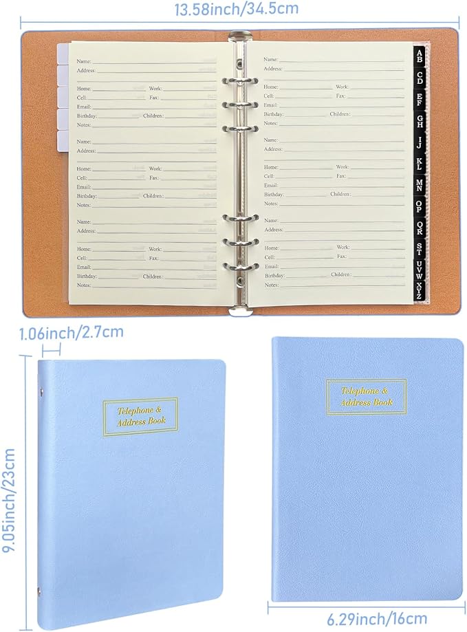 Reﬁllable Address Book with Alphabetical Tabs, Gold Foil Hardcover Phone Book 648 Contacts Book, 48 Passwords Combo Book, Large Print Address Books for Seniors, A5, Blue