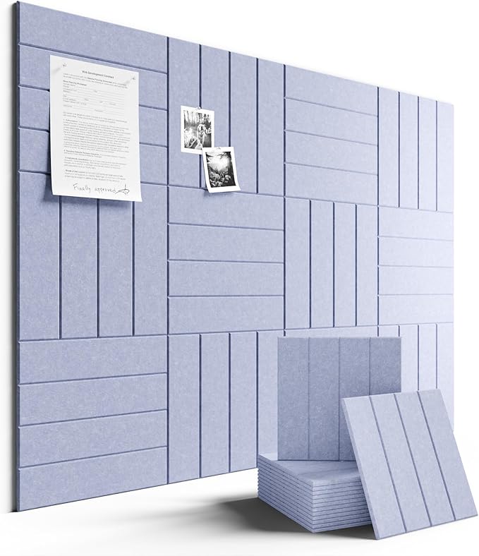 Fluxynara Large Felt Bulletin Board 48" x 36" Cork Board Alternative-12 Pack with 70 Safe Removable Adhesive Tabs, Cork Boards for Walls for Home Office Classroom Pin Board (Soft Periwinkle)