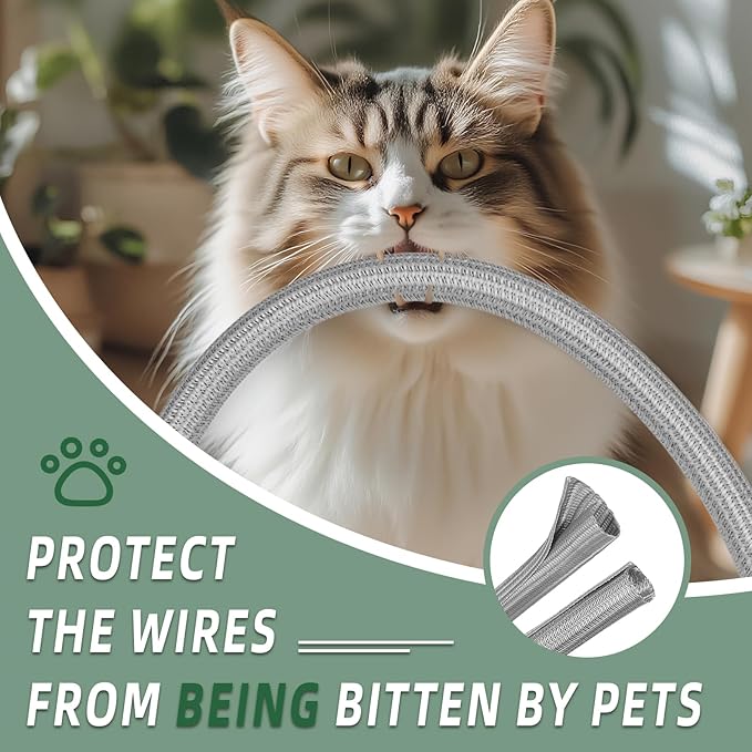 Split Wire Loom Tubing, Cable Protector Sleeve, Braided Cable Management for TV/Computer/Home Theater/Engine Bay, Cord Protectors from Pets No Chew (Grey, 1/8"-25ft)