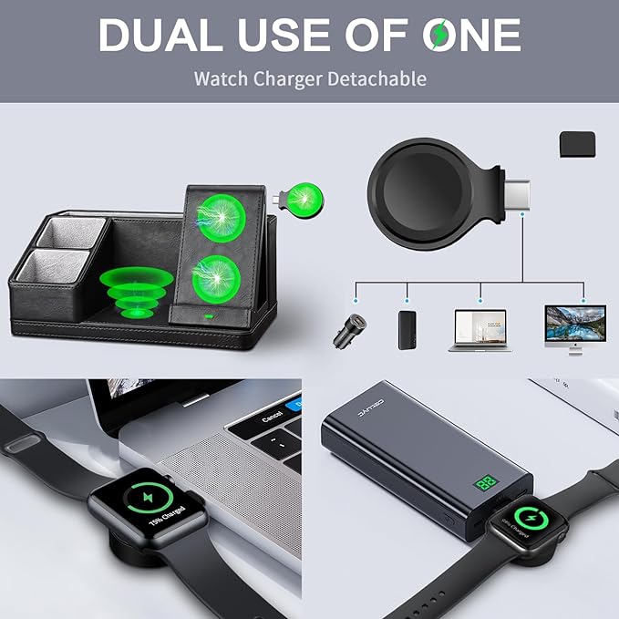 LADSTAG Black Leather Desk Organizer With Charging Station,Office Supplies Desk Accessories,Pen Holder for Desk,Remote Control Holder,Desk Organizer With Phone Charger,Nightstand Desktop Organizer