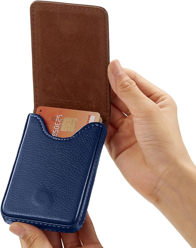 Outus 2 Pieces Business Card Holder, PU Leather Business Card Case Pocket Wallet with Magnetic Shut for Valentines Gift Men Women(Coffee and Blue,Classic)