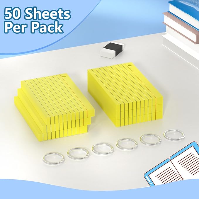 Ciphyfee Index Cards 3x5 Inch With Ring, 300 Count, Ruled Yellow Index Card, 180GSM Flash Cards College Ruled for Students, Teachers, Study Note Card for Office, Home, School, Office