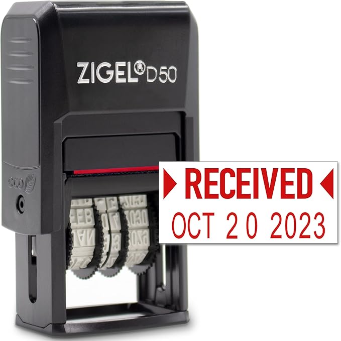 ZIGEL D50 Date Stamp with Received - Self Inking Date Stamp - Red