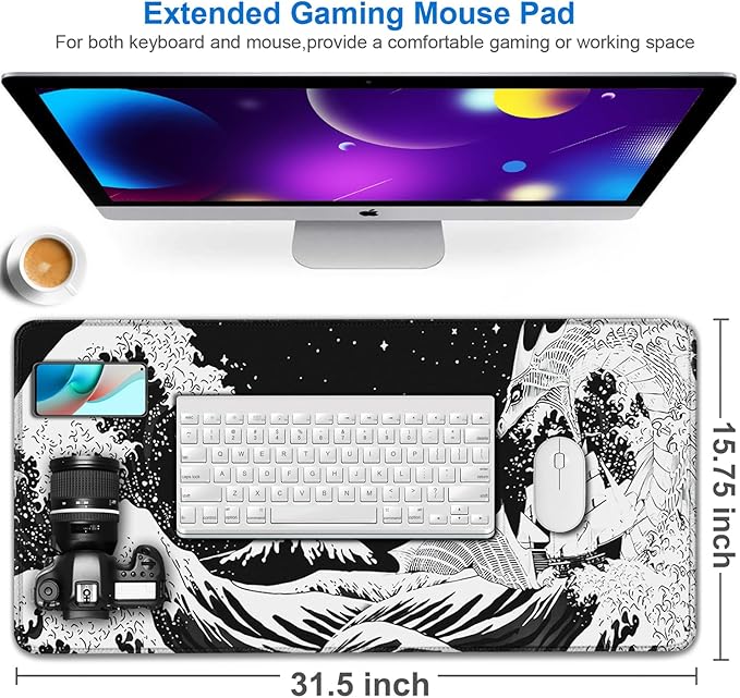 Gaming Mouse Pad, 31.5x15.7 inch Large Extended Computer Keyboard Mouse Mat, Water Resist Non-Slip Mousepad Rubber Base Long XXL Desk Mouse Pad for Gaming, Office & Home, Dragon