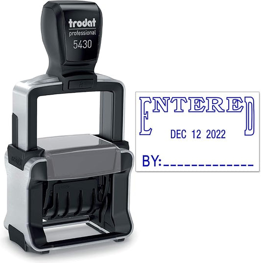 Trodat 5430 Professional Self-Inking Date Stamp with Entered - Blue Ink