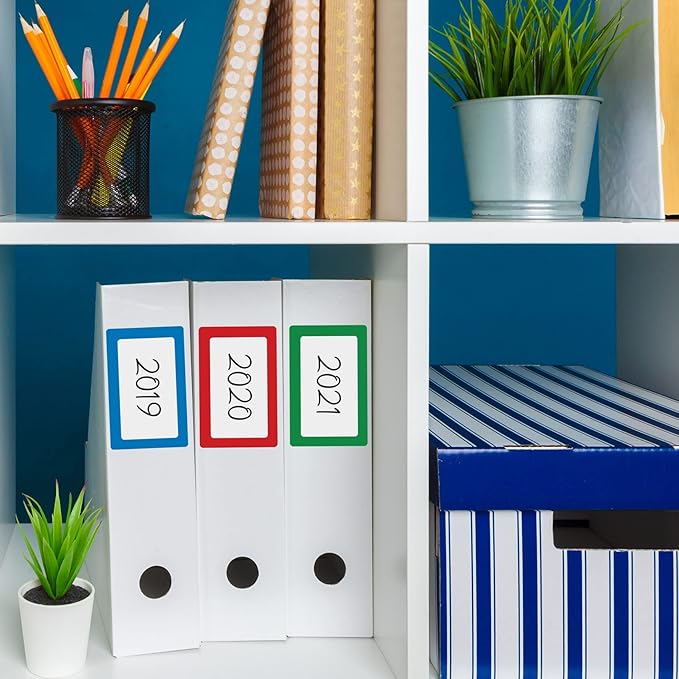 LotFancy 500pcs Name Tag Stickers, 3.5" x 2.25", 5 Colors, Plain Labels, Adhesive Tags with Perforated Line for School Office Home
