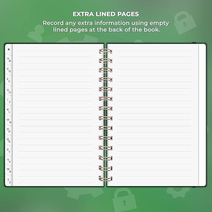 Clever Fox Password Book Spiral – Internet Address & Password Organizer with Laminated Alphabetical Tabs – Password Keeper Journal – Hardcover, Medium Size, 6.1x7.7” (Dark Green)