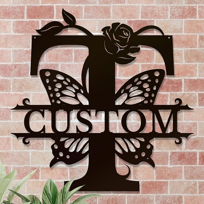 Personalized Custom Letter Name metal Signs,Custom Black Letter Monogram Wall Art Decor,Metal Signs Plaques Outdoor wall Decorative Signage (T)