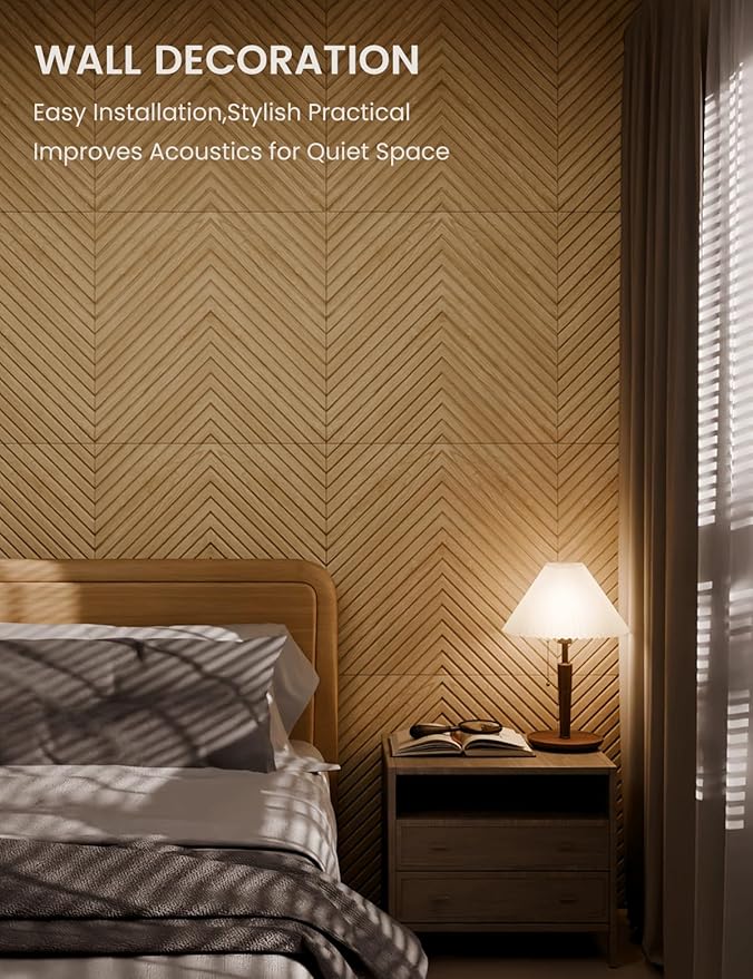Fluxynara Large Felt Bulletin Board,Cork Board Alternative 70.87'' x 47.24'' Art Acoustical Wall Panels-6 Pack with 60 Adhesive Tabs,for Recording Studio/Home Offices-Natural Oak/Pyramid