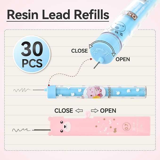 Jollin 12PCS Cute Kawaii Mechanical Pencils Set with Lead Refills and Erasers, 0.5mm & 0.7mm Point, Bulk Mechanical Pencils for Kids Girls