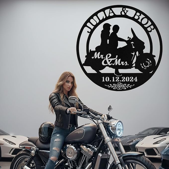Custom Motorcycle Couple Metal Signs Personalized Couple Name Sign Motorbikes Wall Art Decor Motorcycle Sign Anniversary Day Gift Wedding Valentine's Day Gift for Couple