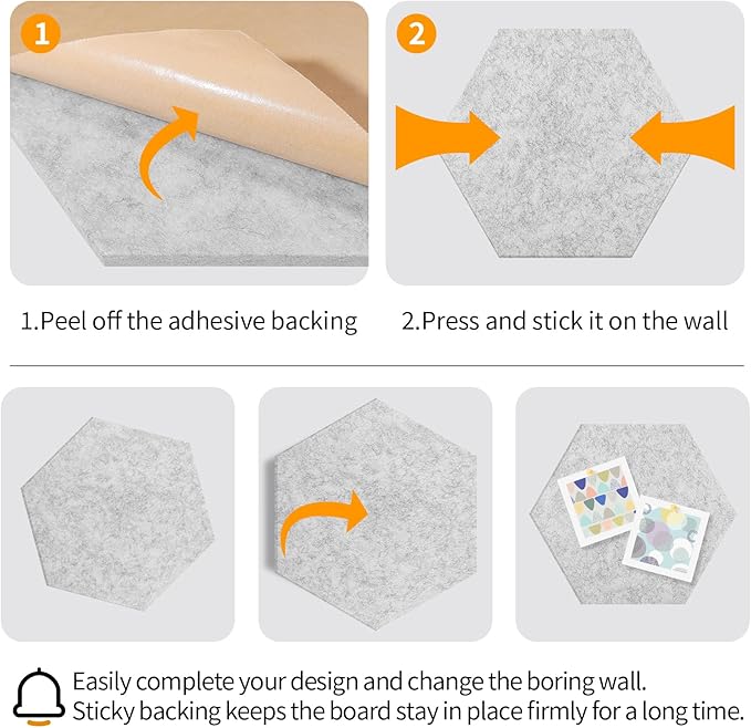 12'' Medium Hexagon Cork-Bulletin Board Tiles Adhesive 10PCS 12x10 inch Frameless Sticky Corkboard Hex Felt Pin Board for Office-Wall Decor, Removable Hexagonal Tack Pinboard with 30 Pushpins