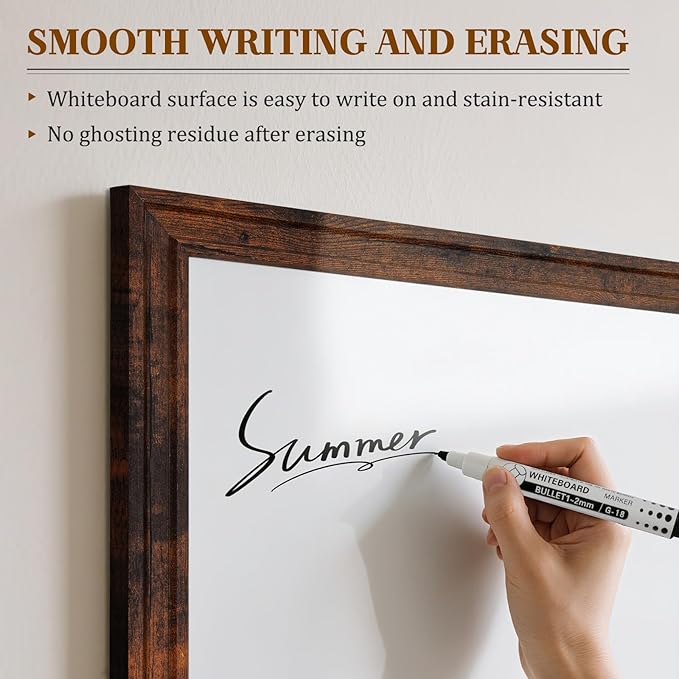 Large White Board for Wall, 48''x36'' Magnetic Dry Erase Board, 4'x3' Decorative Whiteboard with White Vintage Wooden Frame, Hanging Writing Board for Home Office School Classroom