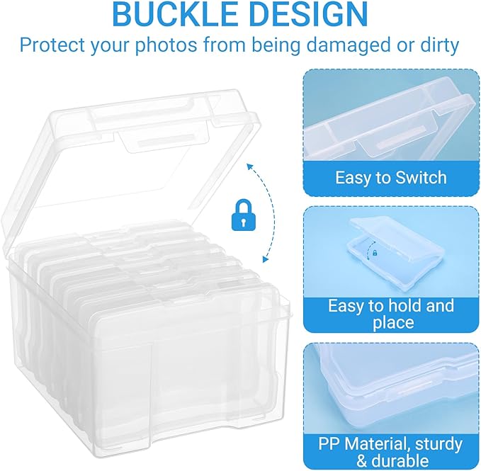 COSICS Photo Storage Box 5" x 7", Extra Large Transparent Plastic Photo Organizer Craft Keeper with 6 Inner Case for Cards, Pictures, Stamps, Stickers, Seeds, Office Supplies