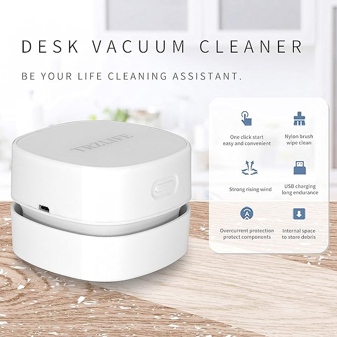 TRZLIFE Desk Vacuum Cleaner, Upgraded Mini Desktop Vacuum AA Battery More Durable Desk Accessory Sucks up Tiny Items and Crumbs from Desktop Drawer Countertop Ideal as a Valentine's Day Gift