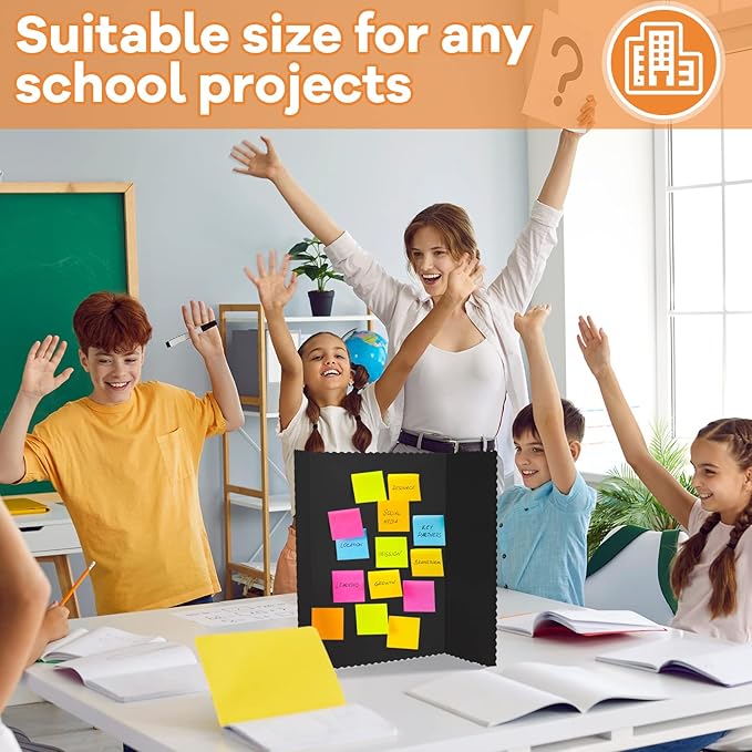 Henoyso 8 Pcs 14 x 22 Inch Black Trifold Poster Board Large Tri Fold Presentation White Display Board Foldable Paperboard for Science Fair School Business Project Exhibition