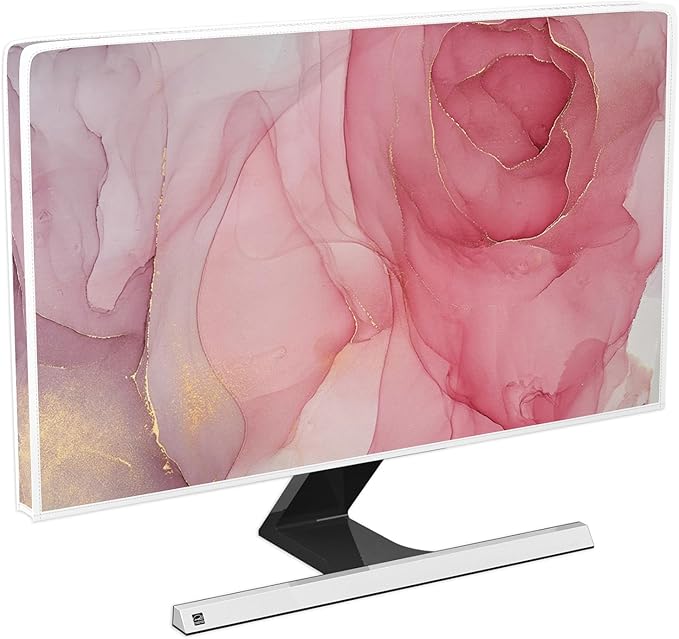 Baocicco Abstract Computer Monitor Cover with Pink Marble Design Full Body Cover for Computer Screen Panel Case Computer Sleeve Compatible with iMac 24, 22-25 PC, Desktop and TV Home Office Computer
