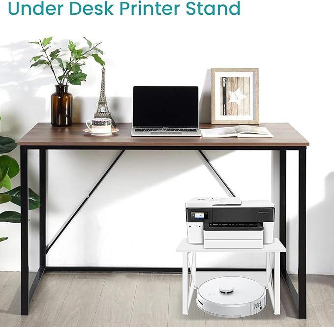 ELITEROO Desktop Printer Stand with Storage, Printer Stand Shelf Desk Organzier for Home/Office, Modern Wood Printer Riser Under Desk Small Table for Printer Fax Machine Copier Scanner (White)
