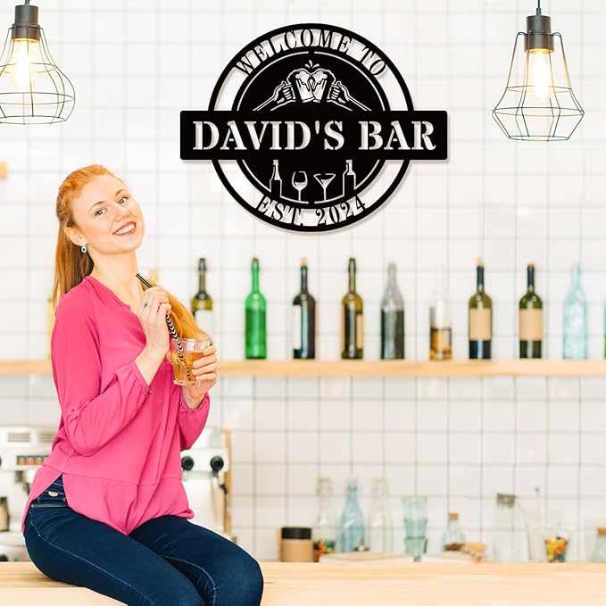 Personalized Bar Sign | Custom Metal Wall Art Decor for Home Beverage Station & Wet Bar | Unique Pub Room Housewarming Gift & Man Cave Accessories
