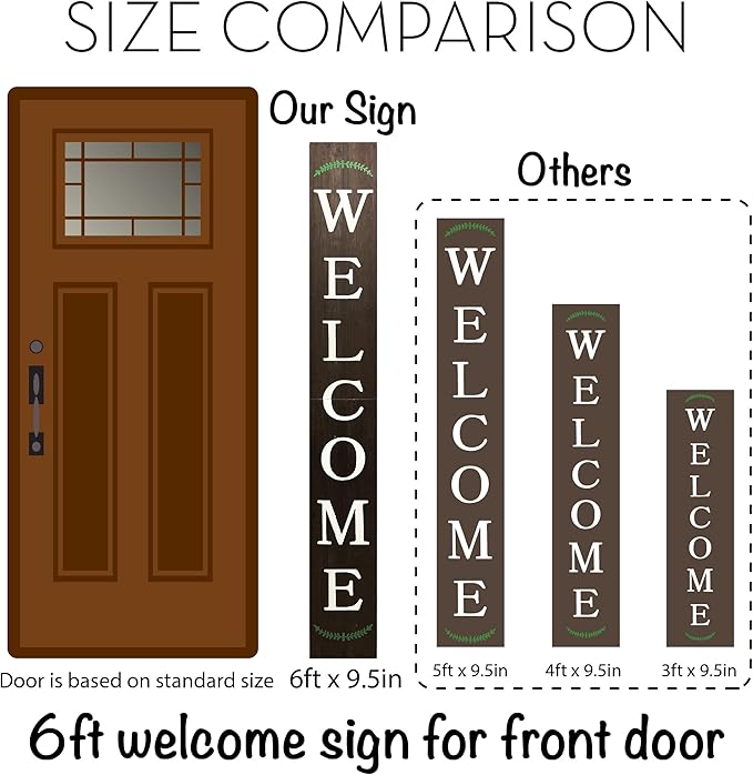 Tall Outdoor Welcome Sign, 6ft Brown Rustic Modern Farmhouse Welcome Sign for Front Door & Porch Decor, Fall Home Decor